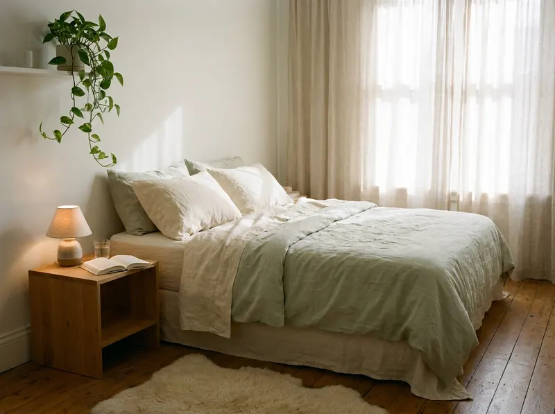 Calm bedroom in soft morning light